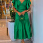 V Neck Ruffles Flutter Sleeve Casual Dress Backless Ruched Maxi Dress