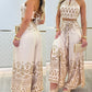 2 Pieces Outfits Tribal Print Keyhole Neck Sleeveless Top and Wide Leg Tied Detail Slit Pants Sets