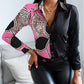 Cheetah Chain Print Retro Patterns Patchwork Button up Top