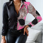 Cheetah Chain Print Retro Patterns Patchwork Button up Top