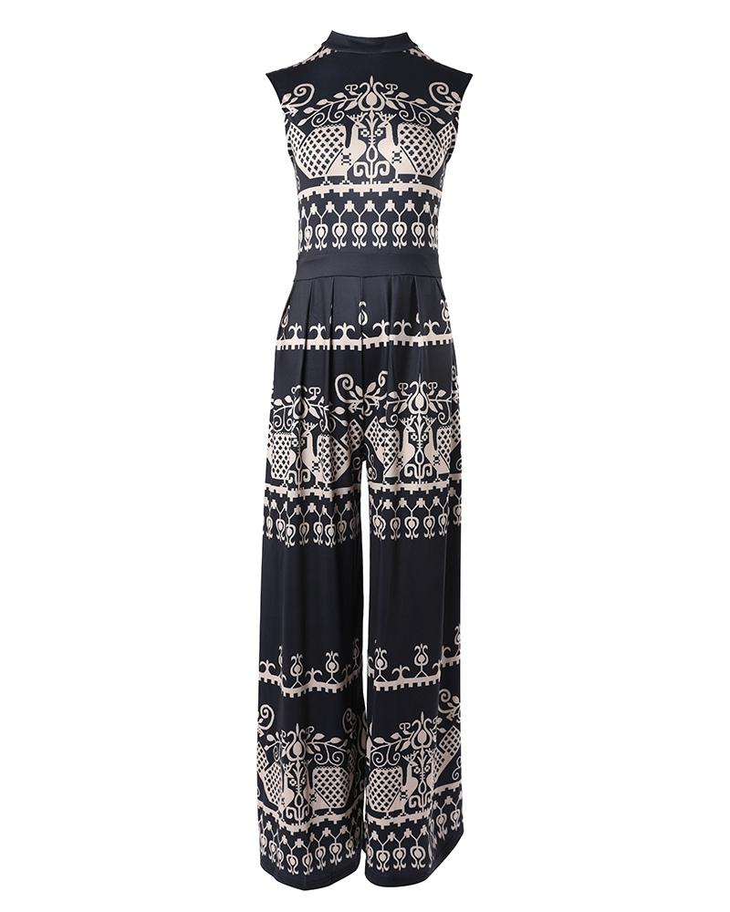 Tribal Print Sleeveless Wide Leg Jumpsuit