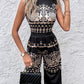 Tribal Print Sleeveless Wide Leg Jumpsuit
