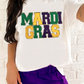 White Chenille MARDI GRAS Patched Graphic T Shirt