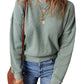 Clearly Aqua Waffle Knit Drop Shoulder V Neck Top