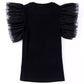 Black Dotty Mesh Ruffle Sleeve Ribbed Knit Top