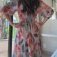 Plants Print V Neck Puff Sleeve Maxi Dress