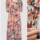 Plants Print V Neck Puff Sleeve Maxi Dress