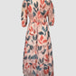 Plants Print V Neck Puff Sleeve Maxi Dress