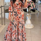 Plants Print V Neck Puff Sleeve Maxi Dress