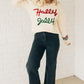 Beige Tinsel Holly Jolly Graphic Classic Sweater