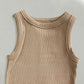 Round Neck Sleeveless Ribbed Bodysuit Casual Slim Fit Tank Top