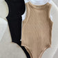 Round Neck Sleeveless Ribbed Bodysuit Casual Slim Fit Tank Top
