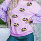 Orchid Petal Mardi Gras Doughnut Graphic Sequin Patchwork Long Sleeve Top