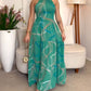 Abstract Print Halter Sleeveless Vacation Dress Shirred Layered Maxi Dress
