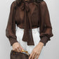 Tie Neck Lantern Sleeve Casual Blouses