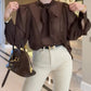 Tie Neck Lantern Sleeve Casual Blouses