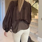 Tie Neck Lantern Sleeve Casual Blouses