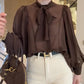Tie Neck Lantern Sleeve Casual Blouses