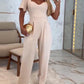 Plunge V Neck Short Sleeve Ruched Jumpsuit Casual Slim Fit Romper