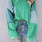 Green Colorblock Stitching Patchwork Buttoned Long Sleeve Top