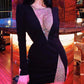 Long Sleeve Fishnet Patch Bodycon Dress