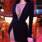 Long Sleeve Fishnet Patch Bodycon Dress