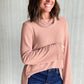 Pink Stripe Cowl Neck Side Slits Loose Fit Long Sleeve Top