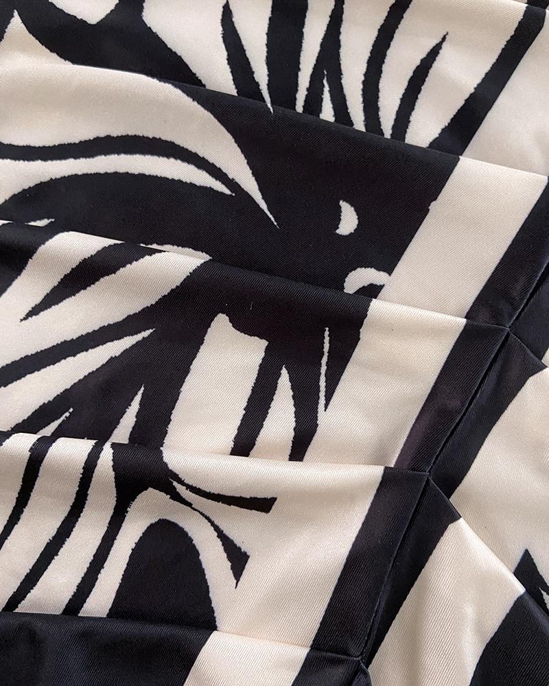 Floral Print V Neck Short Sleeve Ruched Dress Casual Waist Slit Midi Dress