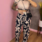 Abstract Print Crop Top & Pocket Design Pants Set