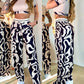 Abstract Print Crop Top & Pocket Design Pants Set
