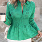 Eyelet Embroidery Shirred Long Sleeve Top