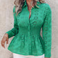 Eyelet Embroidery Shirred Long Sleeve Top
