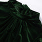 Blackish Green Mock Neck Puff Sleeve Velvet Blouse