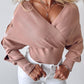 Rhinestone Heart Pattern Knit Sweater V Neck Hollow Out Batwing Sleeve Casual Top