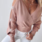 Rhinestone Heart Pattern Knit Sweater V Neck Hollow Out Batwing Sleeve Casual Top