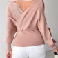 Rhinestone Heart Pattern Knit Sweater V Neck Hollow Out Batwing Sleeve Casual Top