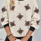 Jet Stream Textured Colorblock Edge Sequin Turkey Graphic Long Sleeve Top