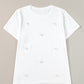 White Flower Applique Round Neck T-shirt