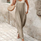 Buttoned Wide Leg Suspender Jumpsuit