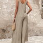 Buttoned Wide Leg Suspender Jumpsuit