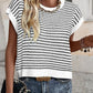 Striped Print Round Neck Cap Sleeve Knit Top Casual Contrast Binding Pullover Sweater Tank