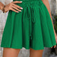 Dark Green Textured Frilled Lace-up High Waist Ruffle Wide Leg Shorts