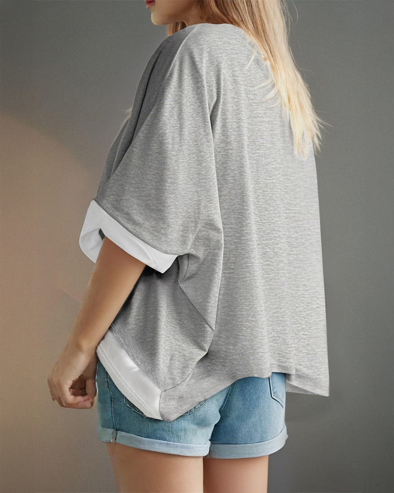 V Neck Batwing Sleeve Casual T Shirt
