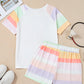 White Rainbow Striped T Shirt and Shorts Set