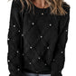 Black Pearl Embellished Rhombus Pattern Sweater