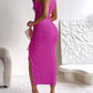 Ribbed Sleeveless Drawstring Ruched High Slit Dress