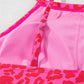 Rose Leopard Drawstring Side Tankini 2pcs Swimsuit