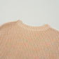 Apricot Cable Knit Drop Shoulder Side Slits Loose Sweater