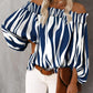 Zebra Stripe Print Off Shoulder Lantern Sleeve Top