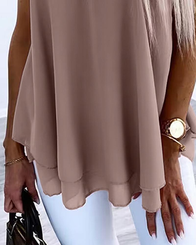 Love Heart Pattern Contrast Lace Layered Chiffon Tank Top